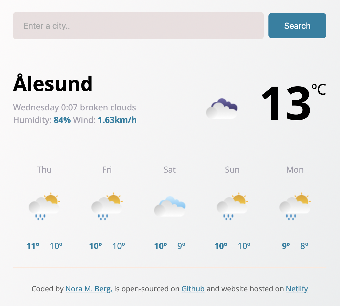Screenshot of Weather App